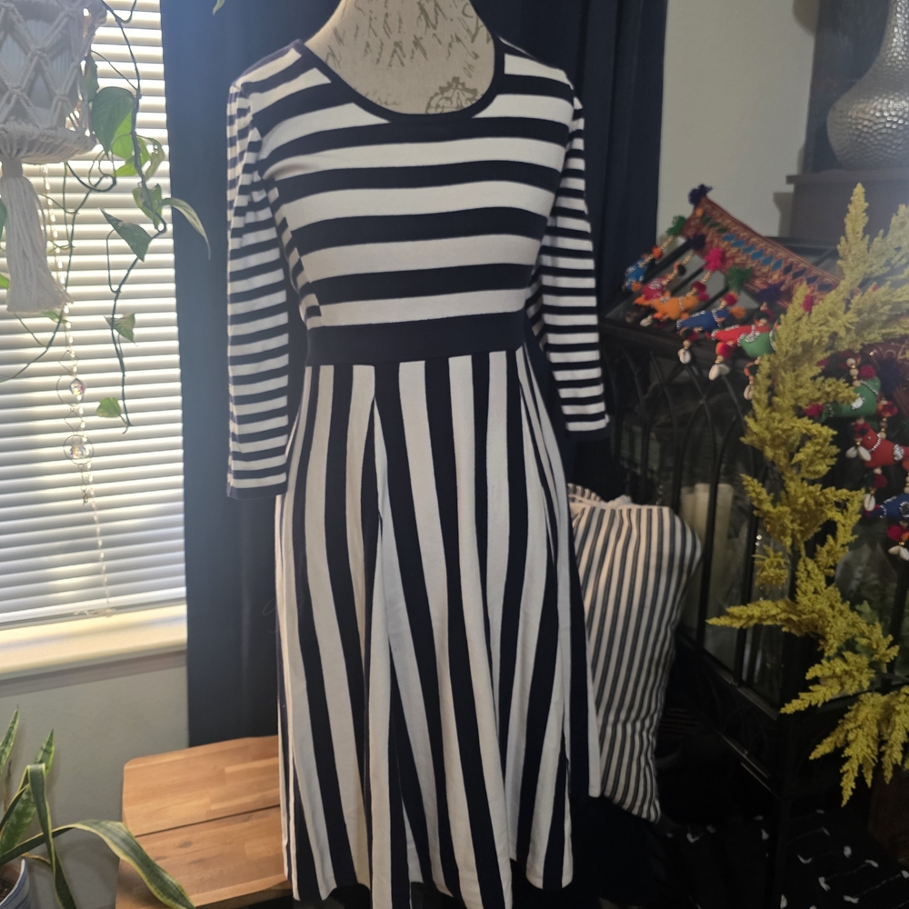 Boden Dark Navy & White Striped Midi Fit-and-Flare Dress Gorgeous